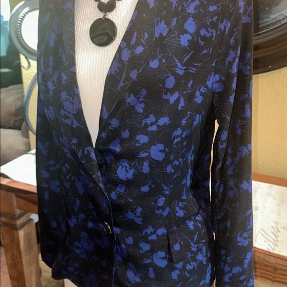 Derek Lam Navy Floral Silk Blazer - Picture 3 of 8